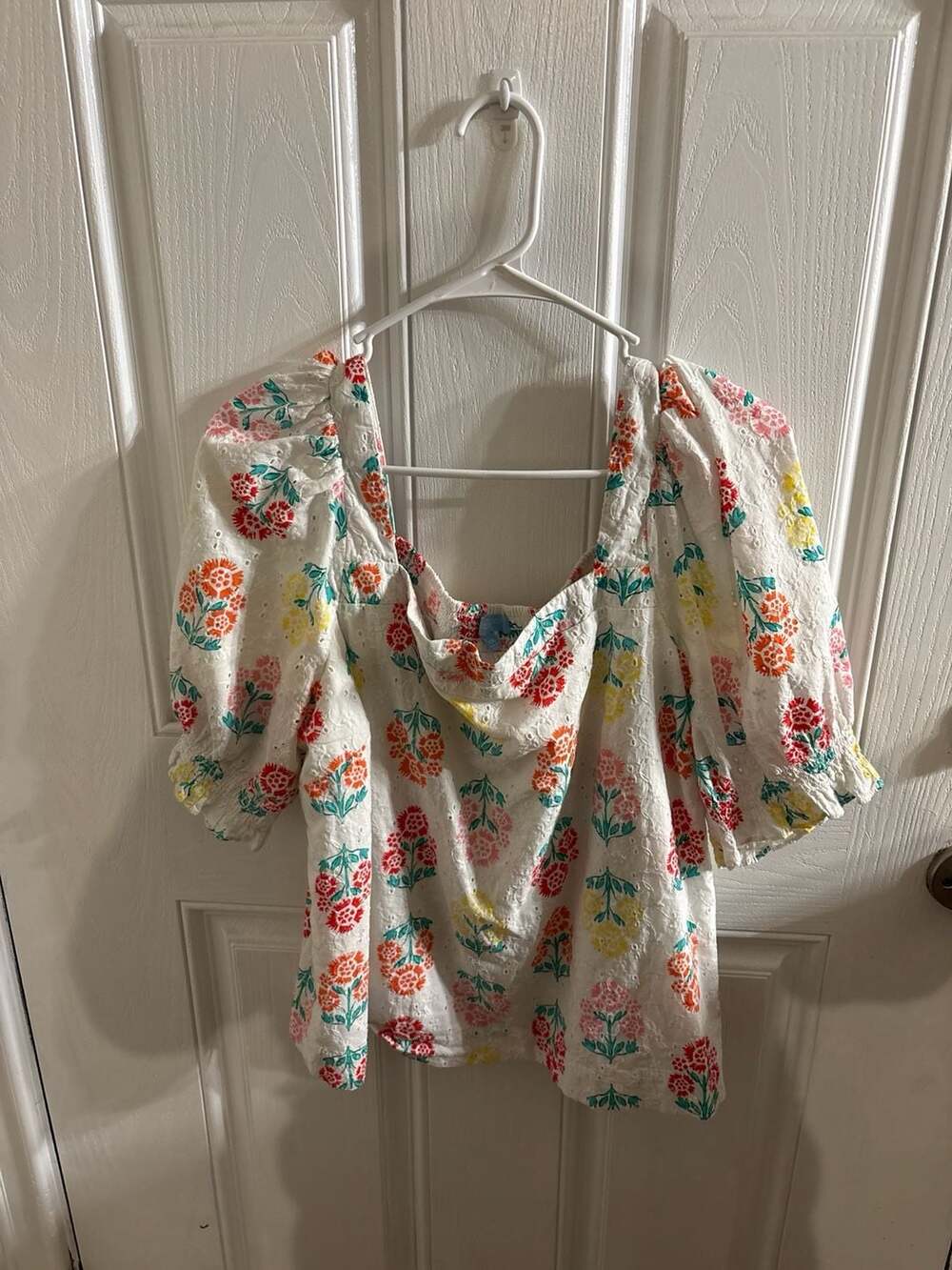 Draper James RSVP Floral Eyelet Puff Sleeve Top Size XXL